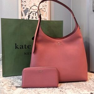 ♠️ Kate Spade 454 Pebbled Leather Large Shoulder Bag and Wallet Pomegranate Pink